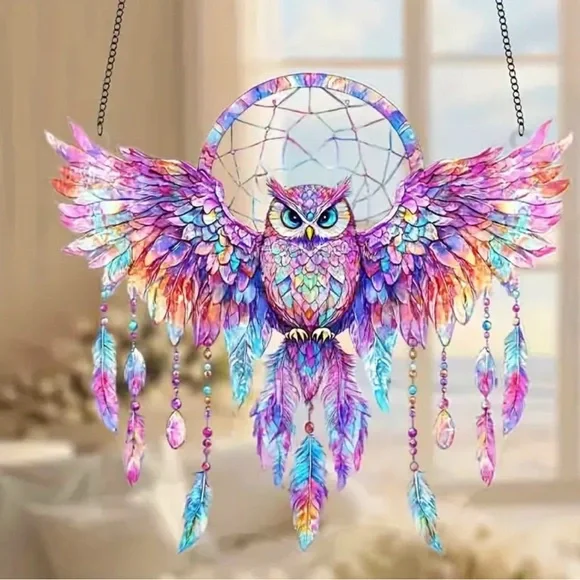 Bohemian style Owl Dreamcatcher Wall Hanging - Picture 1 of 4